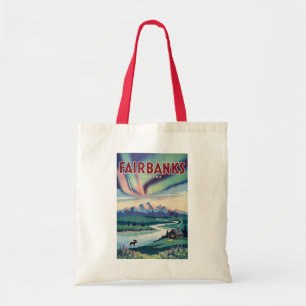 Bolsa Tote Ilustração das Luzes do Norte de Fairbanks Alasca