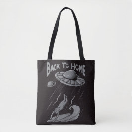 Bolsa Tote ilustração de alienígena ovni surfando com voltar