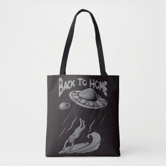 Bolsa Tote ilustração de alienígena ovni surfando com voltar  (Frente)