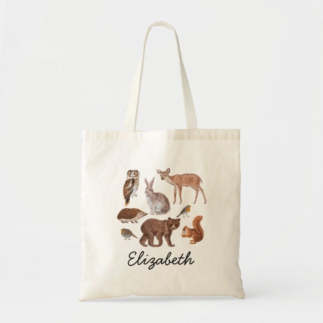 Bolsa Tote Ilustração de Animais da Floresta Personalizada (Frente)