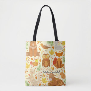 Bolsa Tote Ilustração de animais florestais ornamentais.