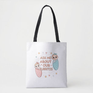 Bolsa Tote Ilustração de Anúncio de Burrito de Bebê Gêmeo Fof