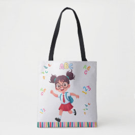 Bolsa Tote Ilustração de Aprendizado ABC 123 de Menina de Esc