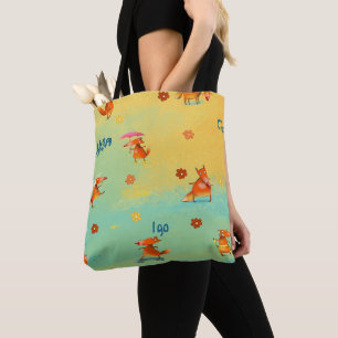 Bolsa Tote Ilustração de Aquarela artesanal Fox Engraçada