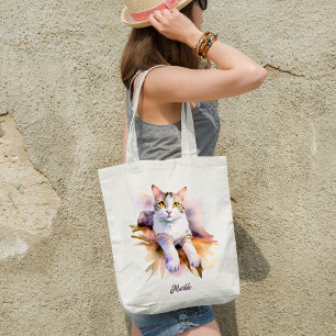 Bolsa Tote Ilustração de Aquarela Branca Doce