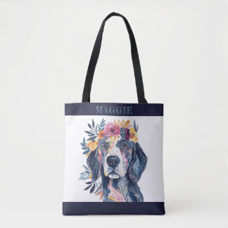 Bolsa Tote Ilustração de Aquarela de Cachorro de Boho Floral