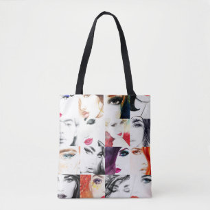 Bolsa Tote Ilustração de Aquarela de Colagem de Retrato Femin