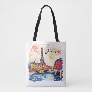 Bolsa Tote Ilustração de Aquarela Paris Eiffel Tower Viagem