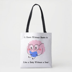 Bolsa Tote Ilustração de Arte de Citação de Minhoca de Livro 