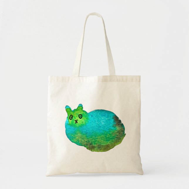 Bolsa Tote Ilustração de arte de gato gordo azul (Frente)