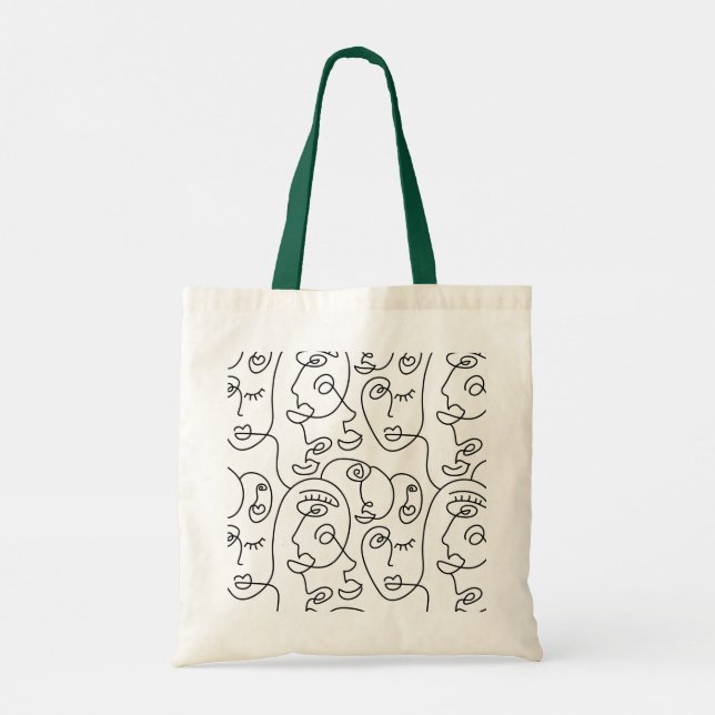 Bolsa Tote Ilustração de arte de linha de menina (Verso)