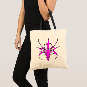 Bolsa Tote Ilustração de Arte de Linha Tribal Rosa e Preta Fe