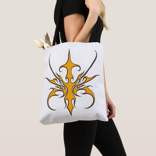 Bolsa Tote Ilustração de Arte Linear Tribal Laranja Feroz (Close Up)