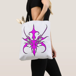 Bolsa Tote Ilustração de Arte Linear Tribal Rosa e Preta Fero