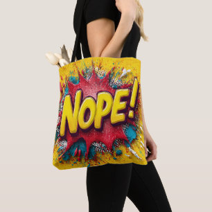 Bolsa Tote Ilustração de Arte Pop com 'NÃO' Amarelo Intenso