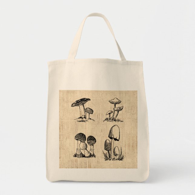 Bolsa Tote Ilustração de Arte Vintage Mushroom (Frente)