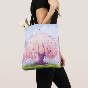 Bolsa Tote Ilustração de Árvores Rosa