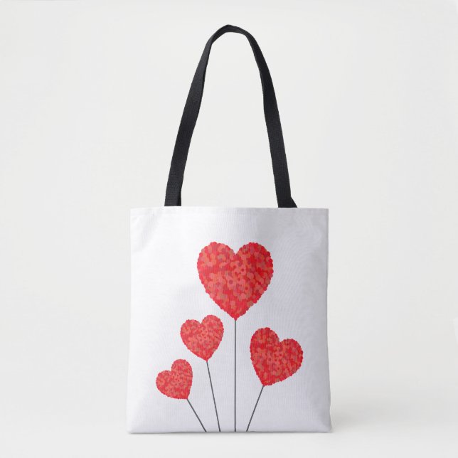 Bolsa Tote Ilustração de Balões de Coração Design (Frente)