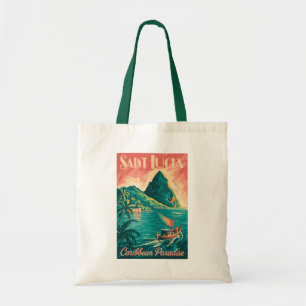 Bolsa Tote Ilustração de Barco em Santa Lúcia Arte de Viagem 