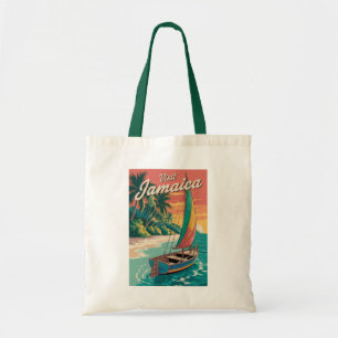 Bolsa Tote Ilustração de Barco Jamaicano Arte de Viagem Vinta