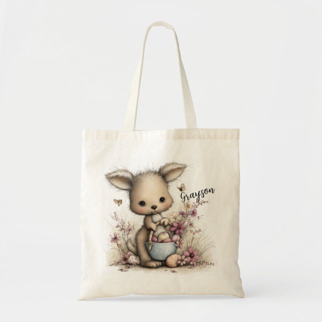Bolsa Tote Ilustração de Bebê Canguru Adorável  (Frente)