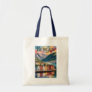 Bolsa Tote Ilustração de Bergen Noruega Arte de Viagem Vintag
