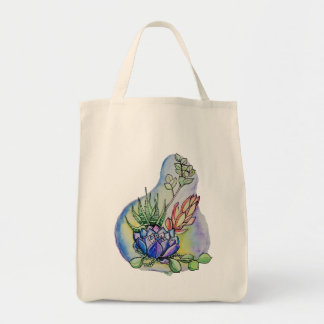 Bolsa Tote Ilustração de Buquê de Suculentas em Aquarela