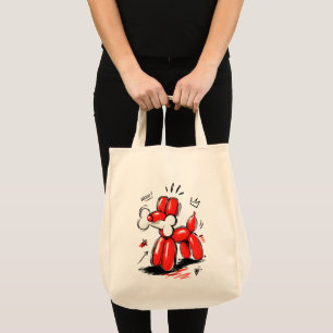Bolsa Tote Ilustração de Cachorro Balão Woof Vermelho em Pop