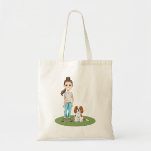 Bolsa Tote Ilustração de cachorro Cavalier Girl & Blenheim