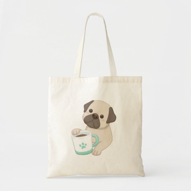 Bolsa Tote Ilustração de Cachorro e Caneca (Frente)