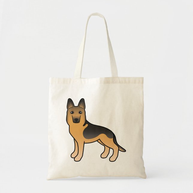 Bolsa Tote Ilustração De Cachorro German shepherd Preto E Can (Frente)