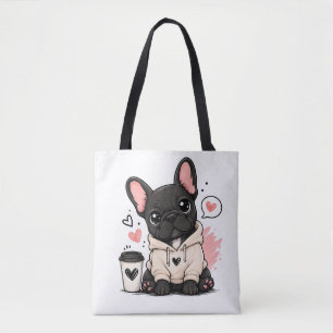 Bolsa Tote Ilustração de Camisola de Capuz de Bulldog Francês