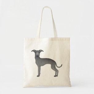 Bolsa Tote Ilustração de Cão de Cartoon de Greyhound Azul