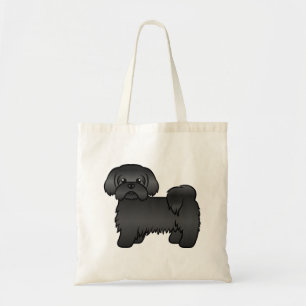 Bolsa Tote Ilustração de Cão de Cartoon Negro Shih Tzu Cute