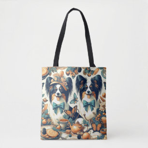 Bolsa Tote Ilustração de Cão Papillon Bonito