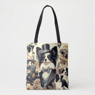 Bolsa Tote Ilustração de Cão Vintage Papillon
