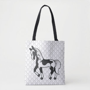 Bolsa Tote Ilustração de Cartoon de Cavalo Trotante de Pinto