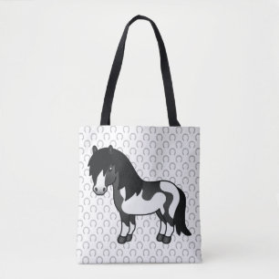 Bolsa Tote Ilustração de Cartoon de Pinto Negro Shetland
