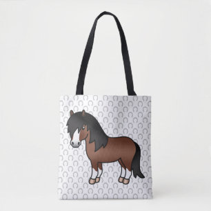 Bolsa Tote Ilustração de Cartoon de Pônea de Shetland Brown