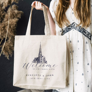 Bolsa Tote Ilustração de casamento de igreja vintage elegante