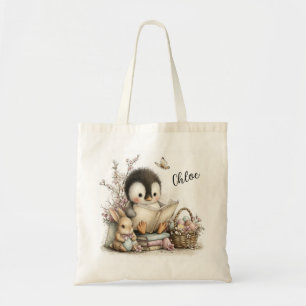 Bolsa Tote Ilustração de Cena de Pinguim Adorável Lendo