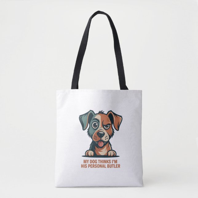 Bolsa Tote Ilustração de Citação Engraçada de Cachorro Mordom (Frente)