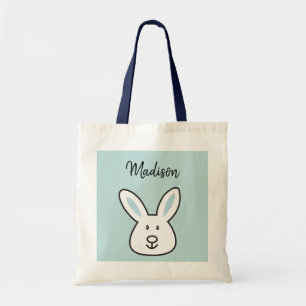 Bolsa Tote Ilustração de Coelho da Páscoa Azul Pastel
