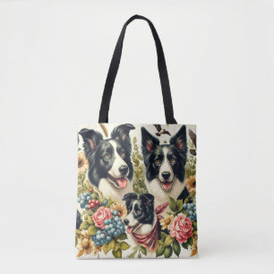 Bolsa Tote Ilustração de Collie de Borda Vintage