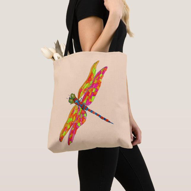 Bolsa Tote Ilustração de coloração aquosa de néon da Dragonfl (Close Up)