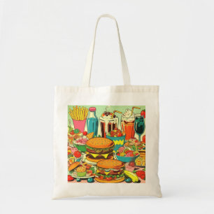 Bolsa Tote Ilustração de Cômico de Comida Retro