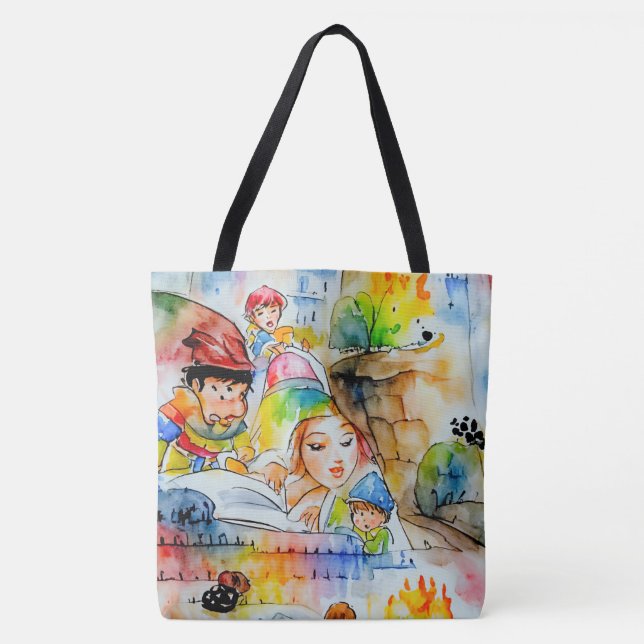Bolsa Tote Ilustração de Contorno de Fadas Quimáticas (Frente)