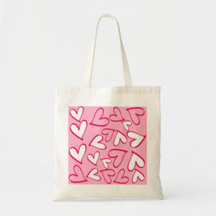 Bolsa Tote Ilustração de Corações Cor-de-Rosa