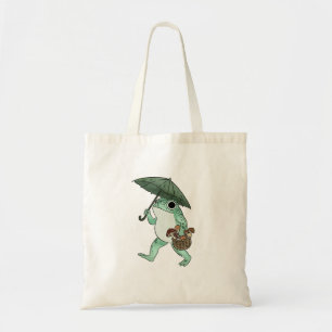 Bolsa Tote Ilustração de Cottagecore de Rã Colhendo Cogumelo