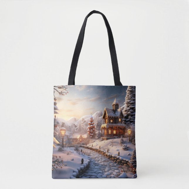 Bolsa Tote Ilustração de Cozy Village (Frente)